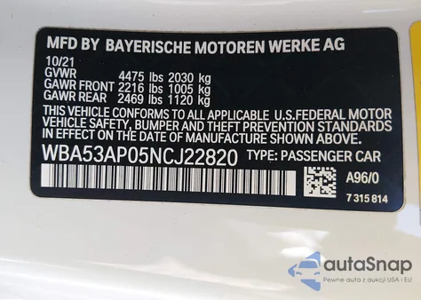 2022 BMW 430I z USA, uszkodzony, nr VIN WBA53AP05NCJ22820
